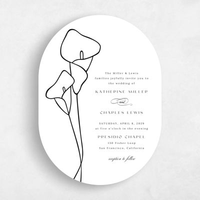 White Oval Wedding Invitation - Calle Portrait