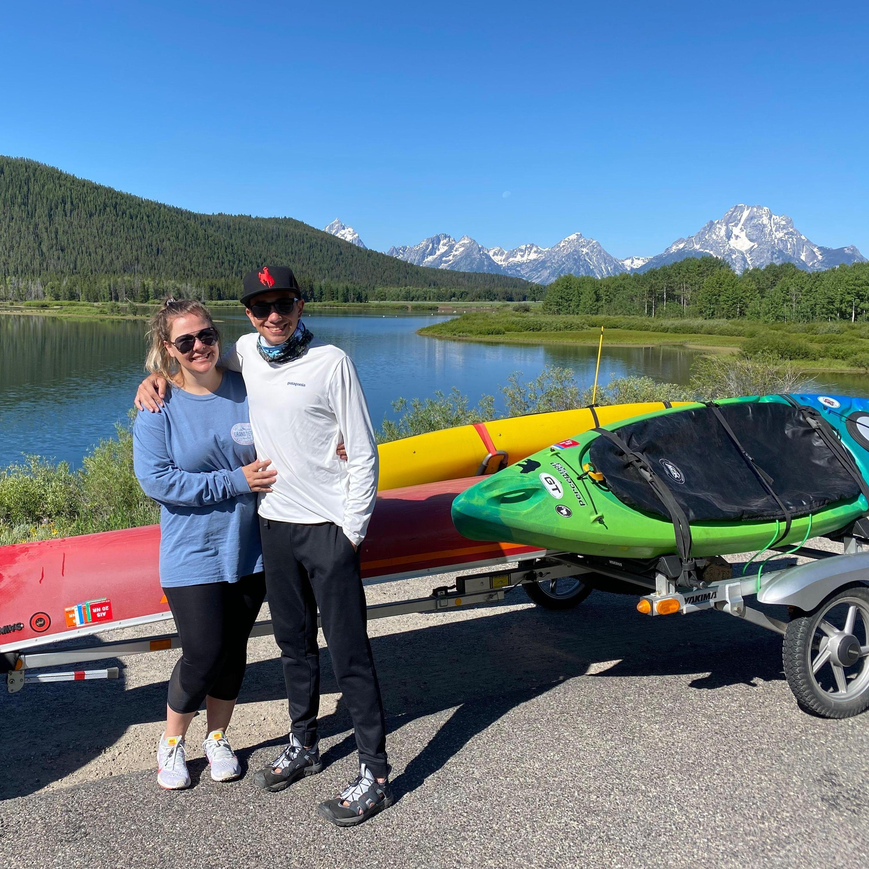 The famed "Grand Tetons + kayaks" shot that the Williamson family takes every year.