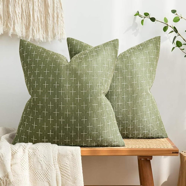 MIULEE Pack of 2 Decorative Burlap Linen Spring Throw Pillow Covers Farmhouse Pillowcases Modern Rustic Woven Textured Cushion Cover for Sofa Couch Bed 18x18 Inch Sage Green