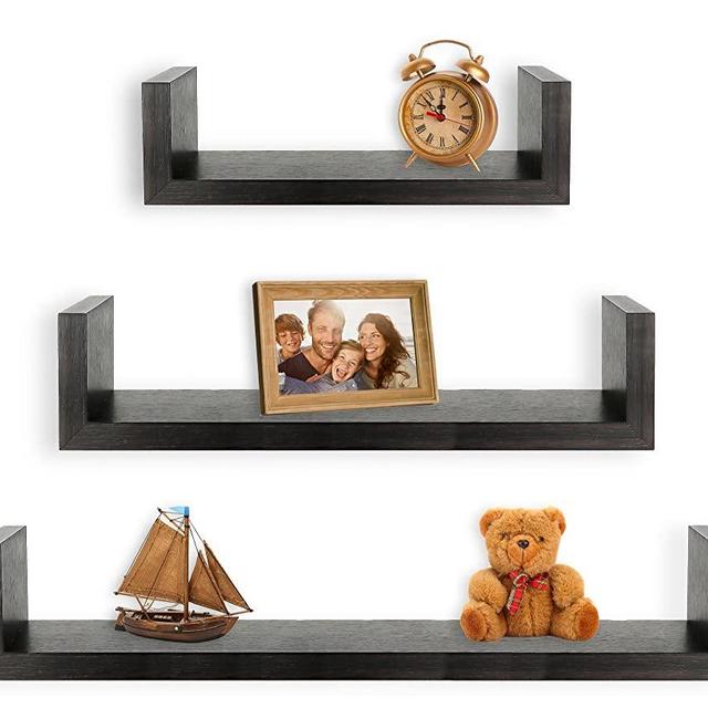 Greenco Set of 3 Floating U Shelves, Espresso Finish