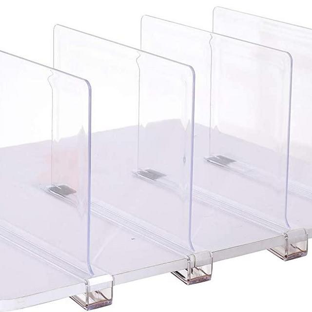 Sooyee Acrylic Shelf Dividers for Closet Organization,4 PCS Closet Shelf Organizer,Closet Dividers Purse Organizer for Closet,Closet Separator for Bedroom Kitchen Cabinets and Office Shelves,Clear