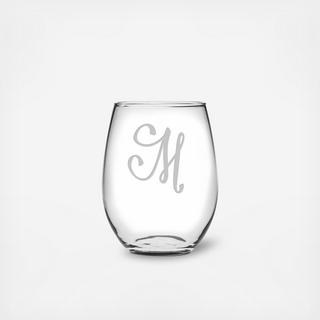Calligraphy Monogram Stemless Wine Glass, Set of 4