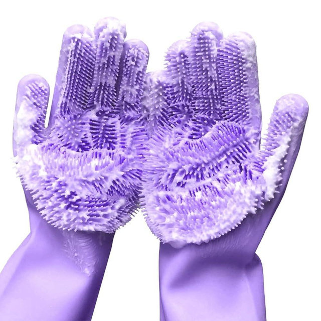 Yinceber Silicone Dishwashing Gloves, Pet Grooming Rubber Scrubbing for Dishes, Sponge Wash Cleaning with Scrubbers (13.6" L)