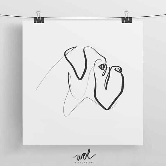 Boxer Dog Art Print, Boxer Gift, Boxer Dog Print, Boxer Breed, One Line Drawing, Line Art, Simple Art, Minimal Art Print, Simple Dog Drawing