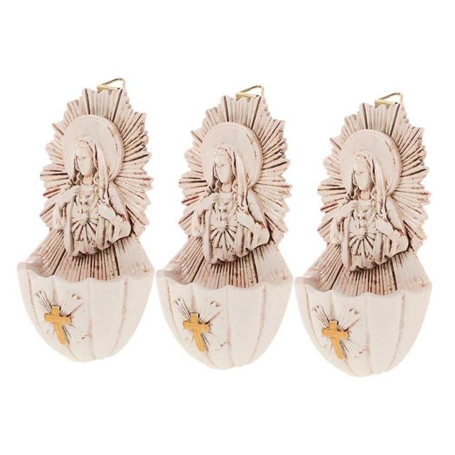 GRIRIW 3pcs Holy Water Jar Catholic Wall Decor Religious Statue Ideal for Sacrament Home Chapel Confirmation First Communion