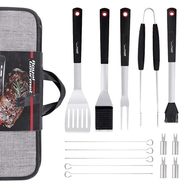 Royal Gourmet TF1407 14pcs Stainless Steel Grilling Accessories Set, BBQ Tools Kit with Nylon Bag, Best for Outdoor Cooking, Camping, Backyard Barbecue, Gray