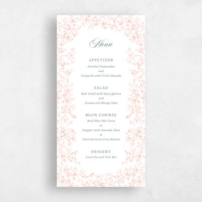Peach Blush, Orange Wedding Menu - Venado