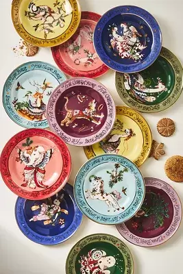 Phanapast 12 Days of Christmas Stoneware, Set of 12, Dessert Plates