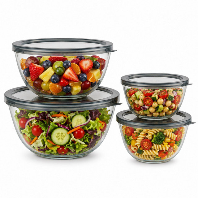 Sorbus 4-Piece Glass Bowl Set with Airtight Plastic Lids – Nesting Mixing & Storage Bowls, BPA-Free, Microwave, Dishwasher & Freezer Safe
