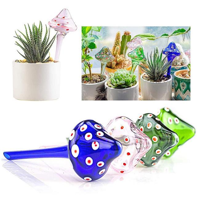 Kikunum 4 Pieces Plant Glass Watering Globes,Hand-Blown Glass Multicolored Glass Plant Watering Globes