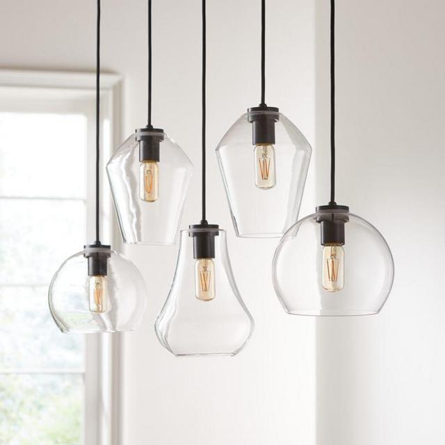 Arren Black Linear 5-Light Pendant with Clear Mixed Shades
