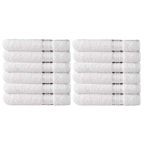 COTTON CRAFT - 12 Pack - Ultra Soft Extra Large Wash Cloths 12x12 White - 100% Pure Ringspun Cotton - Luxurious Rayon Trim - Ideal for Daily Use - Each Towel Weighs 2 Ounces
