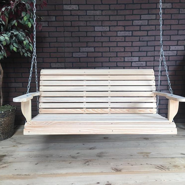 Generic 4FT Cypress Porch Swing Made in USA with Cup arms and Hanging Hardware, Unfinished Natural Wood Tone