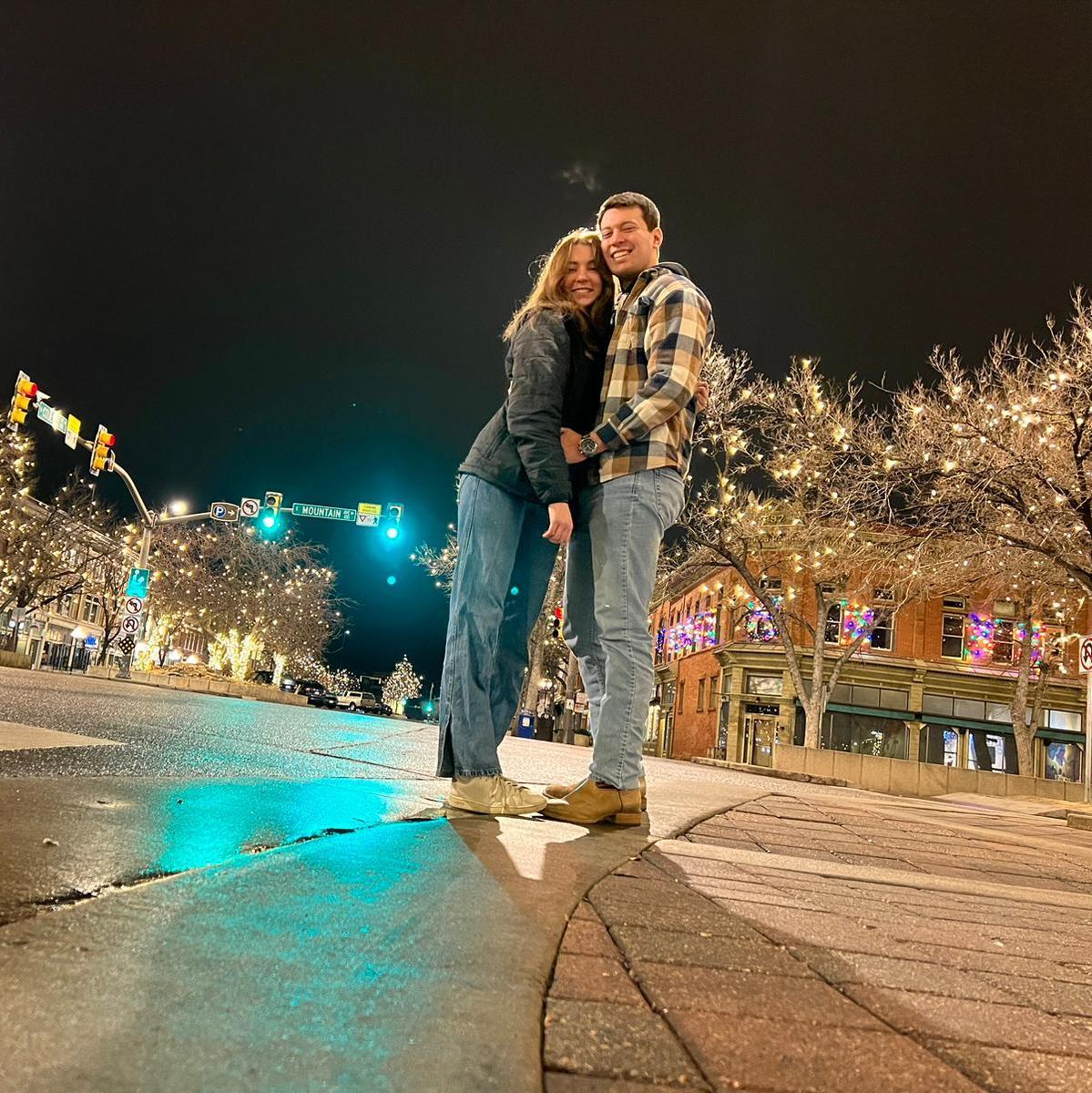 Our first date according to me and a photo on the same corner Christian proposed on 2 years later