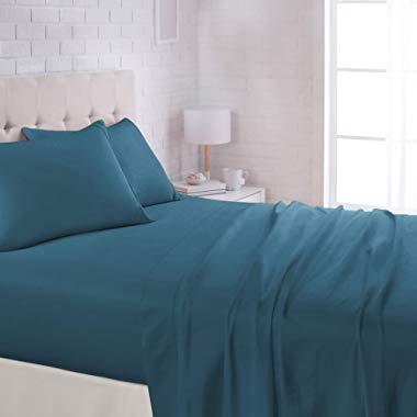 AmazonBasics Lightweight Super Soft Easy Care Microfiber Sheet Set with 16" Deep Pockets - Queen, Dark Teal