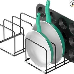 Kitchen Cabinet Organizer, 2PCS Steel Cookware Holder, Divided Holder with 3 Slots for Skillets Baking Tray and Chopping Board Rack - Pan Holder Storage (2.2 Inch Width Slots)