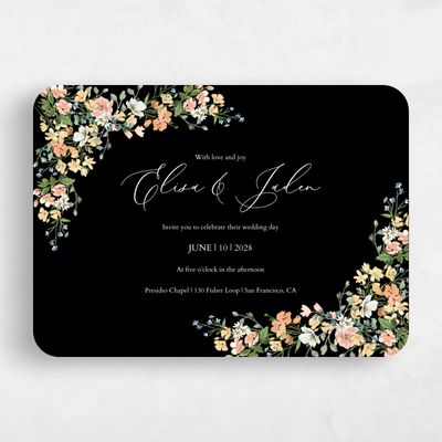 Black Rounded Wedding Invitation - Pourpier Landscape
