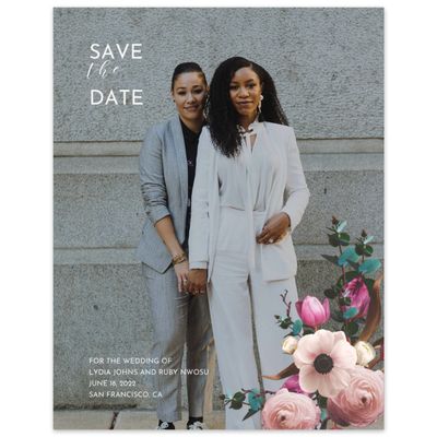 Pink Bordered Wedding Digital Save the Date - Camellia Portrait