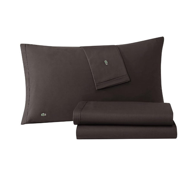 Lacoste 100% Cotton Percale 4-Piece Sheet Set – Crisp Cool Breathable All-Season Bedding, Oeko-Tex Certified, Soft Matte Finish, Durable Premium Cotton – Solid, Dark Gray, King