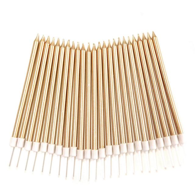 24 Long Thin Candles Metallic Champagne Gold