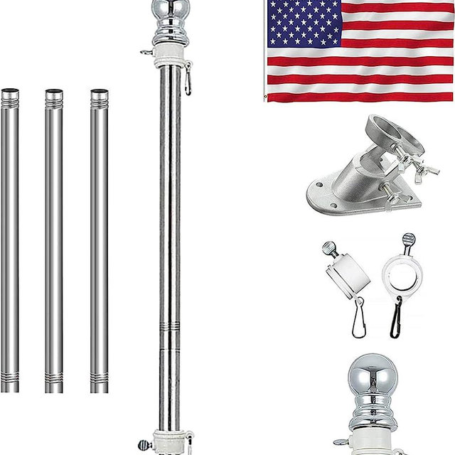 American flag with pole,Flag poles kit for 3 x 5 Flags Holder,Including 100% Polyester Flags, 6 FT stainless steel No Tangle Spinning Pole and 2-Position Flag Pole Bracket（American flag）