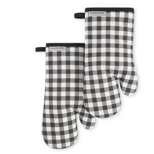 KITCHENAID Gingham Oven Mitt 2-Pack Set, Matte Black, 7"x13"