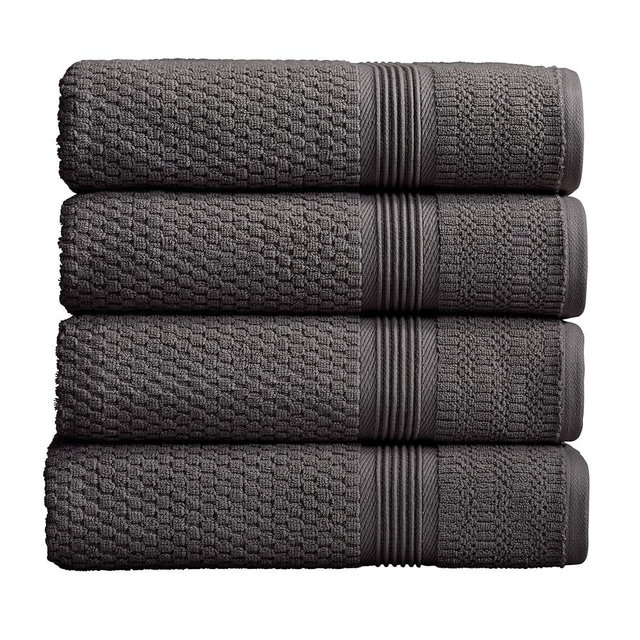 Market & Place 100% Cotton Waffle Textured Bath Towels Set of 4 | Super Soft Quick Dry Bath Towels | Decorative Towels for Bathroom | Zoey Collection (Charcoal)
