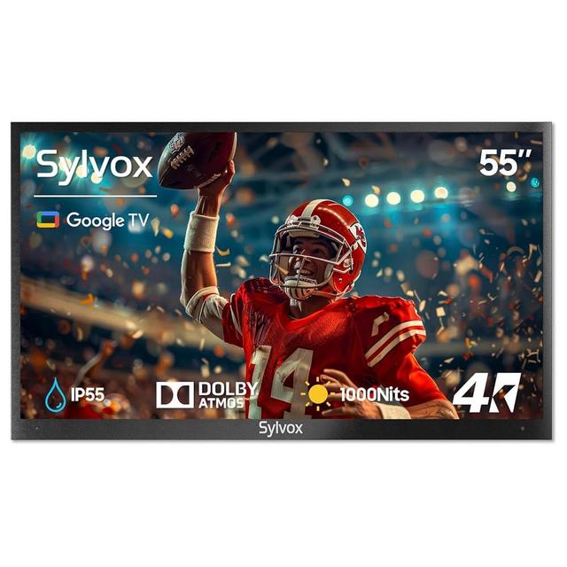 SYLVOX Outdoor TV, 55 inch Waterproof Smart TV, 4K, HDR 10, Weatherproof,1000nits, Voice Assistant Remote, for Partial Sun Area(Deck Pro 2.0, Latest Model)