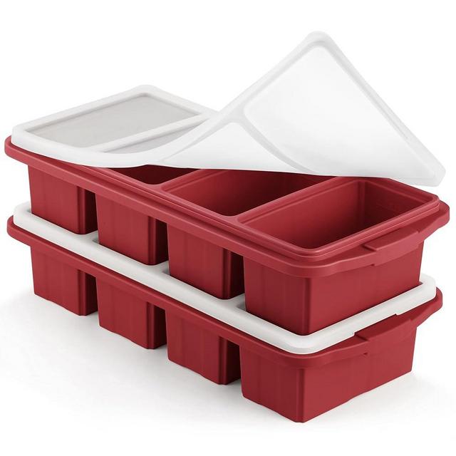 Ztomine Silicone Freezer Tray With Lid - Silicone Freezer Food Molds- Large Ice Cube Tray,Silicone Freezer Container,Freeze & Store Soup, Sauce, Broth,Leftovers - Makes 4 Perfect 1 Cup