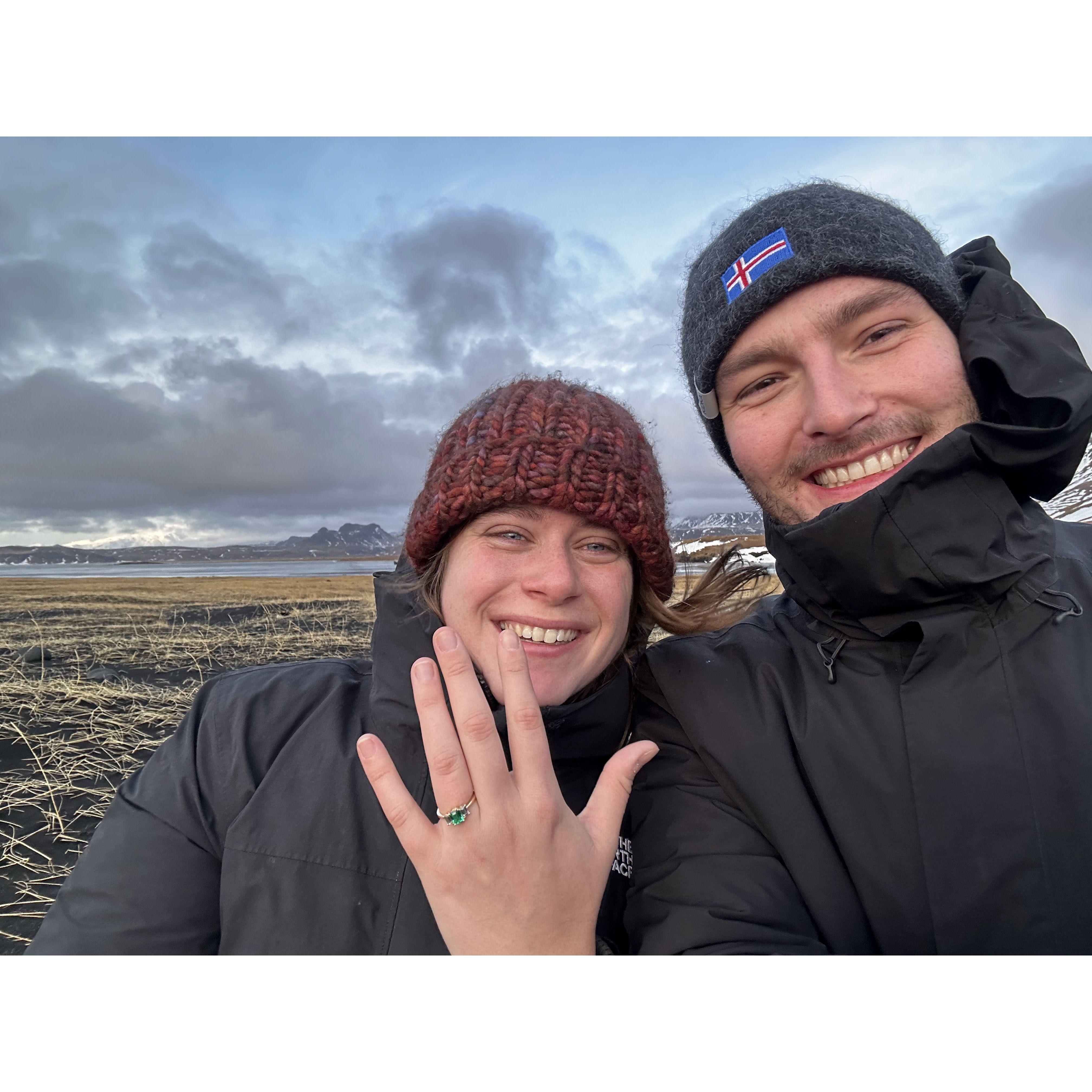 Adam completely surprised Catherine by proposing on the Black Sand Beach in Iceland