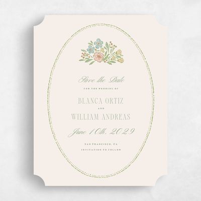 Green Ticket Wedding Save the Date - Persephone Portrait