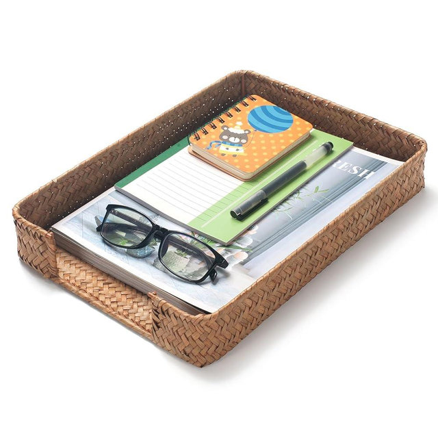 Seagrass Letter Tray for A4 File Woven Desk Tray Organizer for Paper Folder Mail Document Magazine Storage Basket for Office