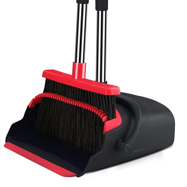 Broom and Dustpan set Large Size Dust pan and Stiff with 55.9 inch Long Handle, Stainless Steel Extra Long Handle Broom Is Easy To Clean And Assemble, Durable And Foldable For Home,, Office, Lobby Use
