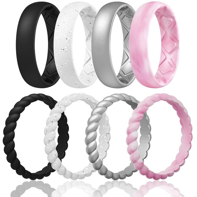 Egnaro Engagement Rings Women, Inner Arc Ergonomic Breathable Design Silicone Rubber Wedding Bands