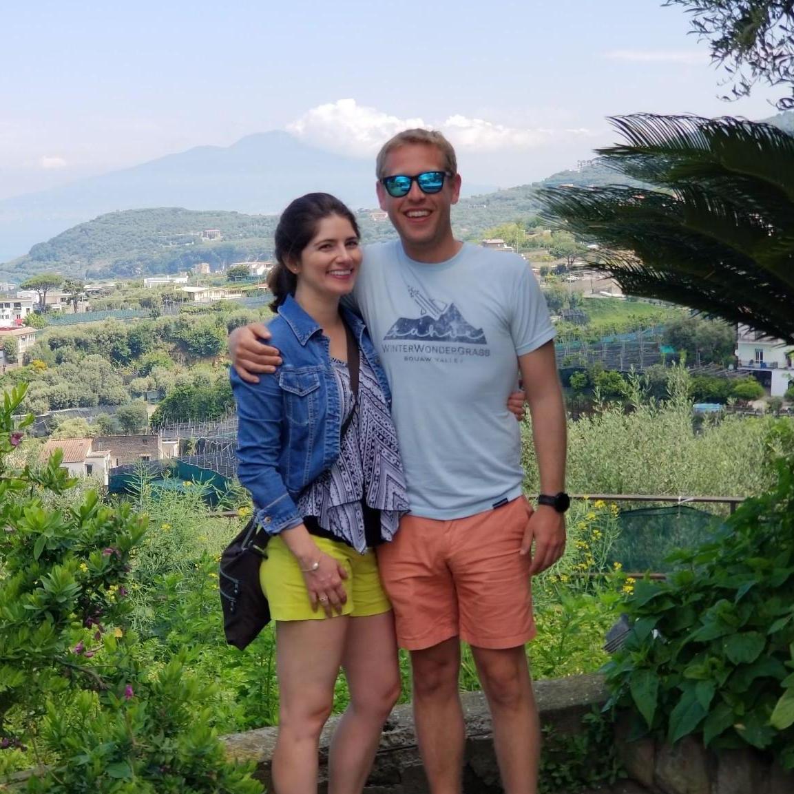 Italy trip with Mt. Vesuvius in the background.