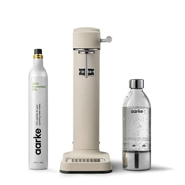 aarke - Carbonator III Premium Carbonator - Sparkling & Seltzer Water Soda Maker with PET Bottle (Sand, With CO2 Cylinder)