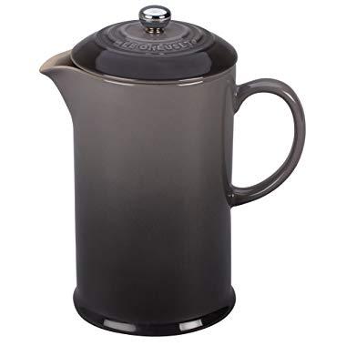 Le Creuset PG8200-107F Stoneware French Press Coffee Maker, 27 oz, Oyster