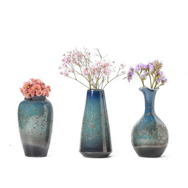 CHP Ceramic Flower Vase Set of 3, Special Design Style of Flambed Glazed,Decorative Modern Floral Vase for Home Decor Living Room Centerpieces and Events