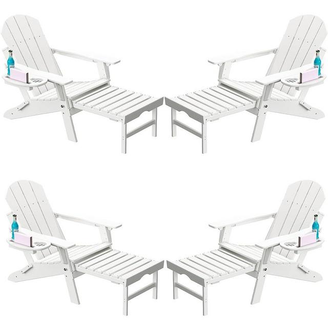 NAVINE Adjustable Adirondack Chair with Retractable Ottoman Set of 4, HDPE Folding Adirondack Chair with Cup Holder, All Weather Fire Pit Chair for Outdoor.