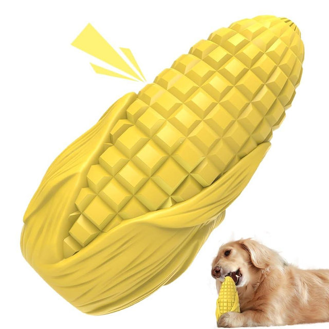 Dog Chew Toys for Aggressive Chewers,Idestructible Tough Durable Squeaky Interactive Dog Toys，Durable Dog Teeth Cleaning Toy for Medium Large Breeds，Corn Stick Toy (Yellow)