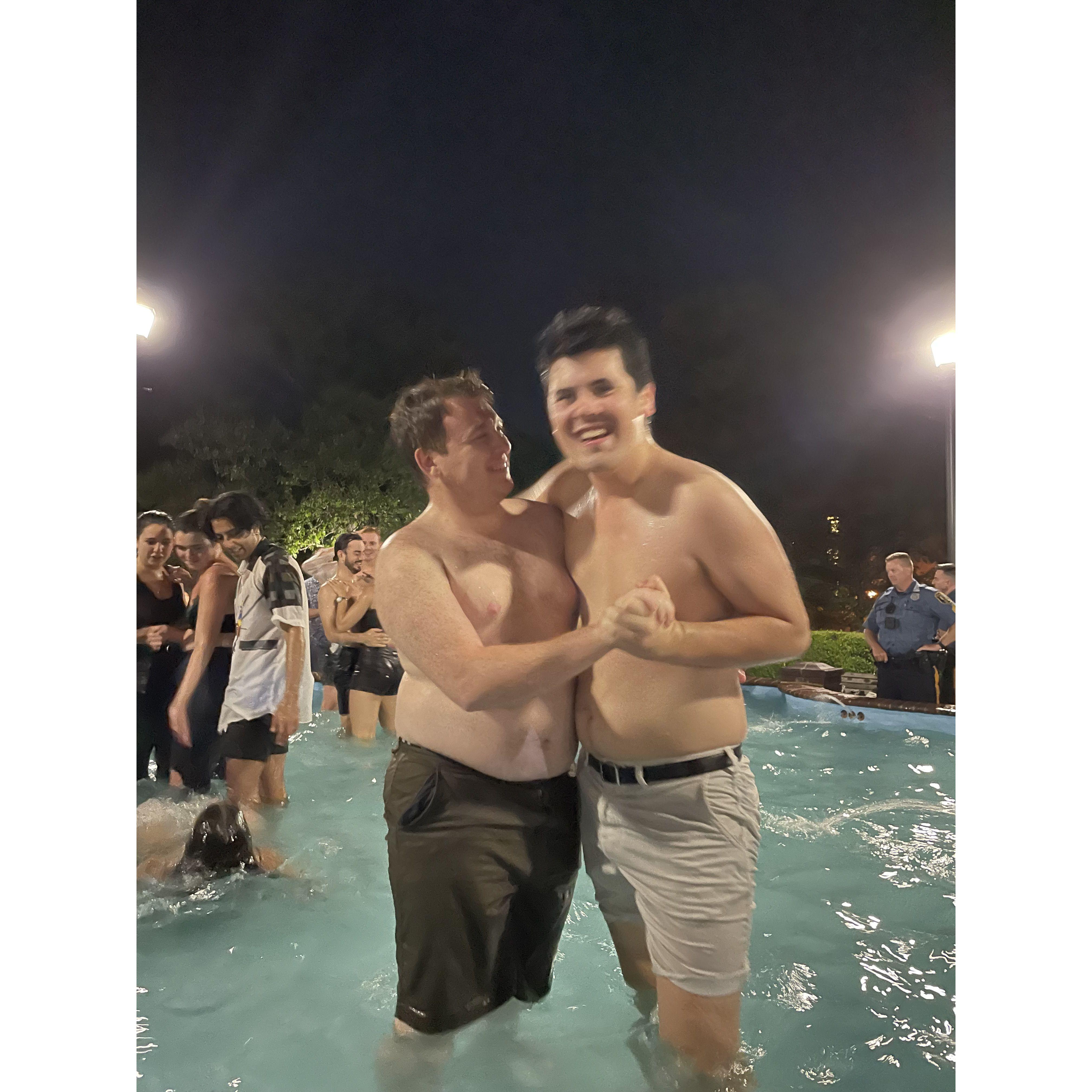 Fulfilling a Delaware tradition together of swimming in the fountain before Brendan's graduation in 2022