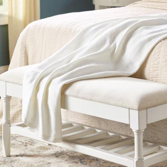All-Cotton Herringbone Blanket (white)