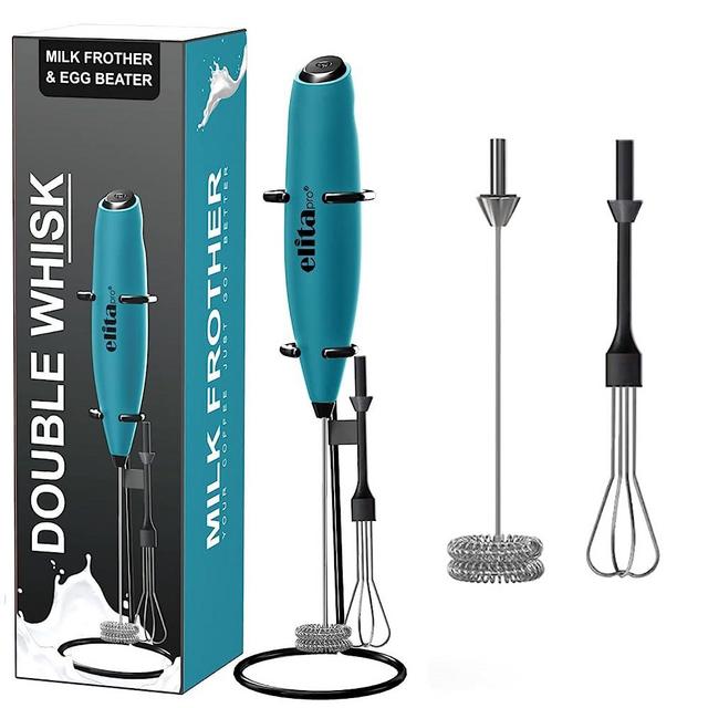 ELITAPRO ULTRA-HIGH-SPEED 19,000 RPM, Milk Frother DOUBLE WHISK, Unique Detachable EGG BEATER and STAND For quick preparation (Teal/Black)