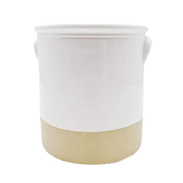 Farmhouse Utensil Kitchen Crock | 7 inches | Utensil Holder, White Utensil Holder for Counter, White Ceramic Utensil Holder, white utensil crock