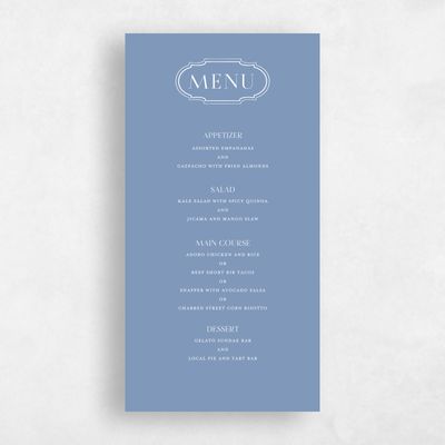 Denim Blue Wedding Menu - Alpino