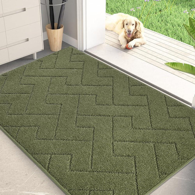 PURRUGS Dirt Trapper Door Mat 32" x 47", Non-Slip Machine Washable Entry Rug, Shoe Scraper, Dog Doormat, Super Absorbent Welcome Mat for Front & Back Door, Muddy Wet Shoes & Paws, Sage Green