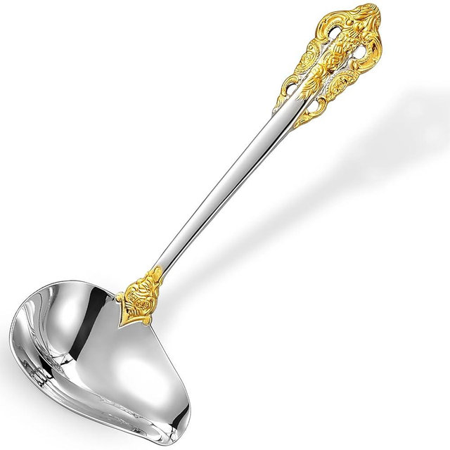 KEAWELL Luxury 7.2" Sauce Ladle, 18/10 Stainless Steel, Gold Accent, Small Gravy Spoon for Home. Solid and Sturdy, Dishwasher Safe (1)