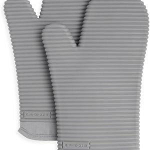 KITCHENAID Ribbed Soft Silicone Oven Mitt 2-Pack Set, 7.5"x13", Grey