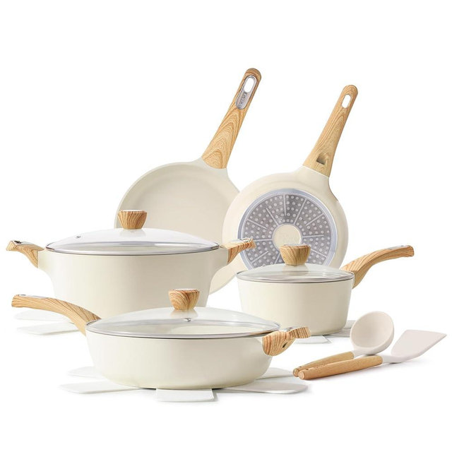SENSARTE Ceramic Cookware Sets, Pots and Pans Set Non stick, 14 Piece Induction Cookware, Non toxic Healthy Non Stick Kitchen Cooking Set, with Frying Pans Set, PFAS PTFE PFOA PFOS Free