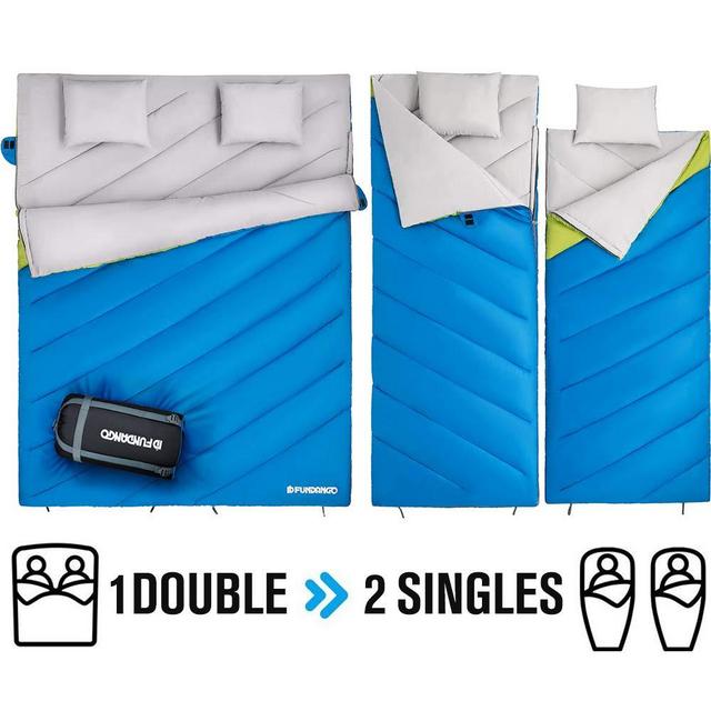 FUNDANGO Rectangular Sleeping Bag Large Plus XL Warm 3 Season Camping Sleeping Bags For Adults Family Outdoor Activities Waterproof Lightweight Envelope Sleeping Bag with Compression Sack Camping Gear